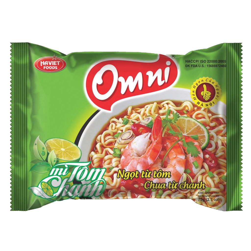 Mì Tôm Omni Chanh Gói 75g - Ngọt từ Tôm - Chua từ Chanh