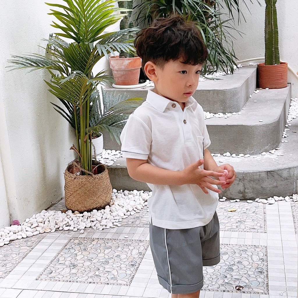 Bộ polo bé cộc tay chất liệu vải cotton mềm mát cho mùa hè, set bộ bé trai polo cotton cao cấp