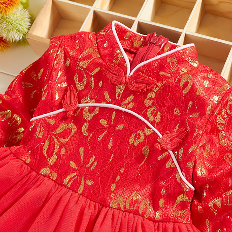 Đầm dài tay thêu hoa dễ thương cho bé gái