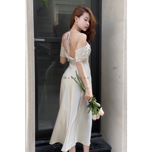 Đầm lụa trễ vai, đổ lưng cao cấp Mevauyen