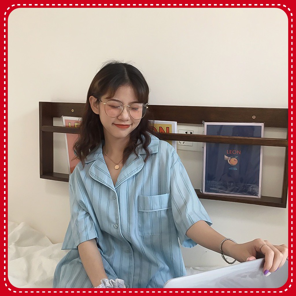 Đồ Ngủ Pijama Ngắn Tay, Bộ Ngủ Họa Tiết Kẻ Sọc Ulzzang Hot Trend | BigBuy360 - bigbuy360.vn