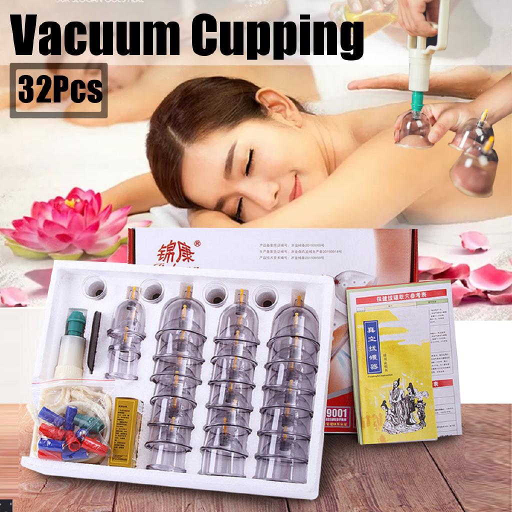 Yakes  32 Cups Vacuum Cupping Set Massage Acupuncture Kit Suction Massager Pain Relief