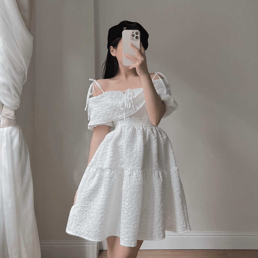 (MẪU MỚI) MẪU HOT ĐẦM XÒE NỮ BẸT VAI HÀNG THIẾT KẾ KIỂU CÔNG CHÚA CỰC HOT PU HHP FASHION