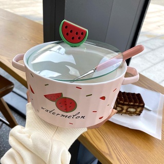 [ Hàng Cao Cấp ] Nồi Sứ, Tô Sứ Pha Mì Nấu Canh Nắp Hình Hoa Quả Dễ Thương Cute