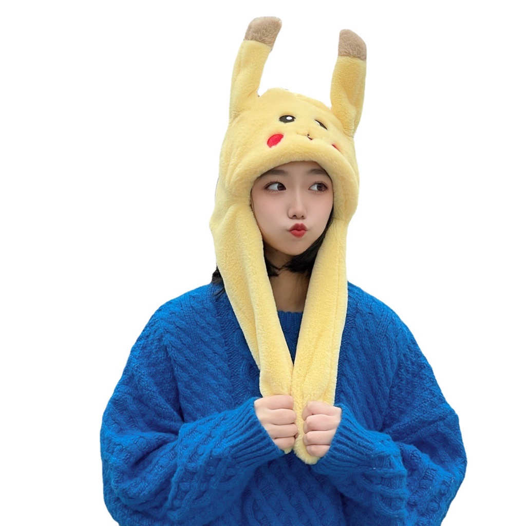Mũ Và Khăn Choàng Cổ Nhồi Bông Hình Chú Vịt Hoạt Hình / Hổ / Cinnamoroll / Pikachu Có Thể Di Chuyển Dùng Làm Quà Tặ