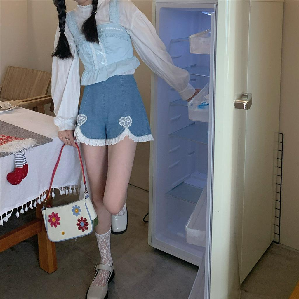 Quần shirt denim ống rộng eo cao thời trang quyến rũ trẻ trung cho nữ