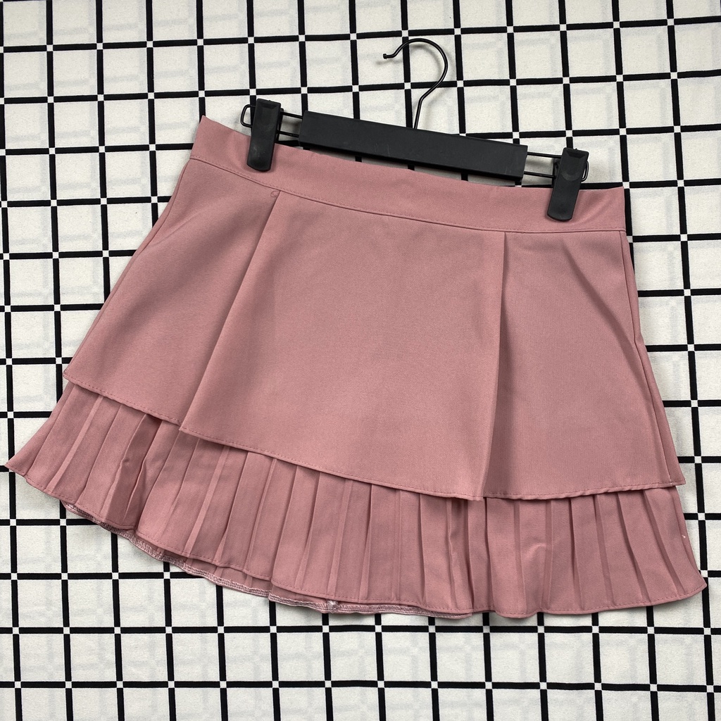 Chân Váy Xòe Xếp Li 2 Tầng Dáng Ngắn Lưng Cao Có Quần Trong