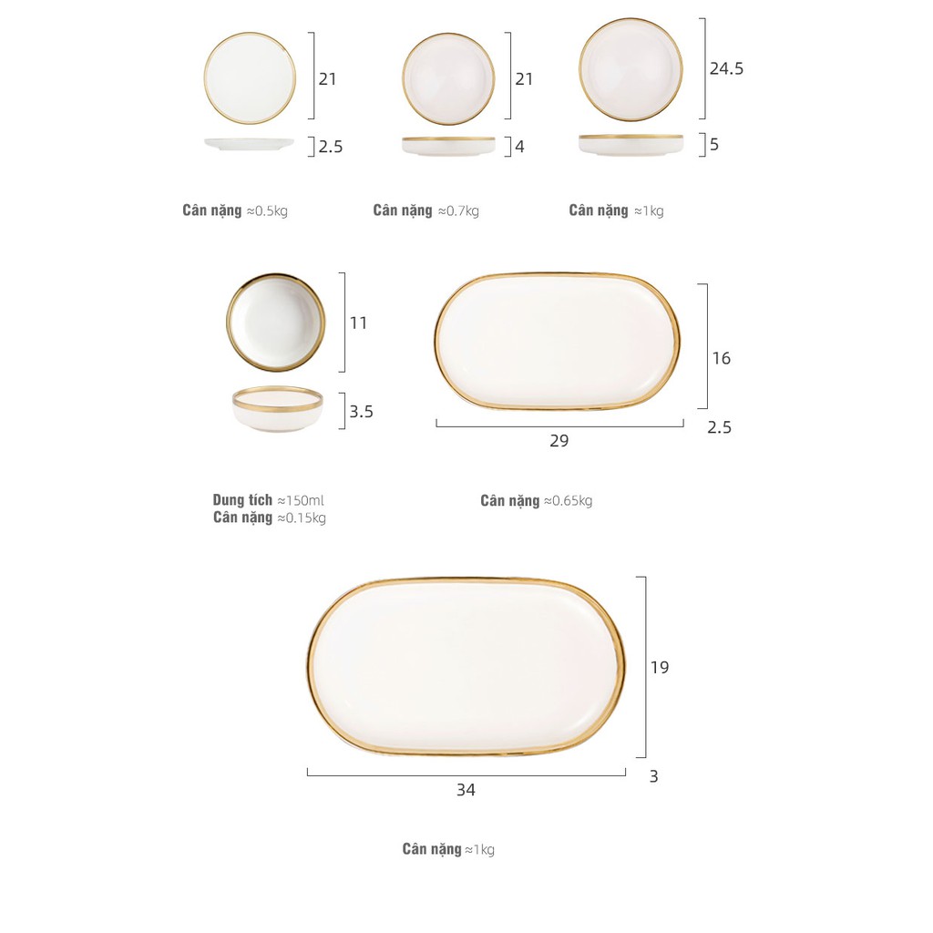 Bát con, thìa sứ trắng viền vàng cao cấp bán lẻ - VS327