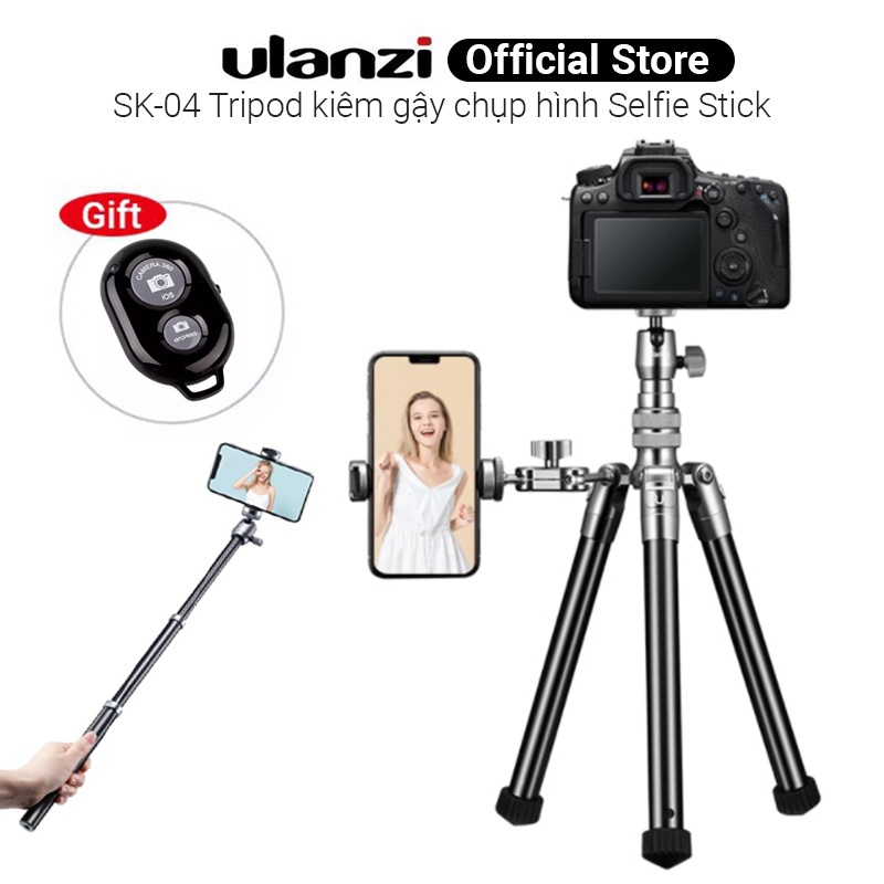 Chân máy ảnh kiêm gây chụp hình Selfie Stick Ulanzi SK-04 full kim loại tải trọng 2Kg