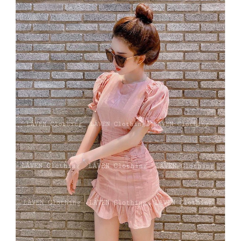 Đầm body đuôi cá tay phồng hở lưng xinh xắn ( có mút ngực)