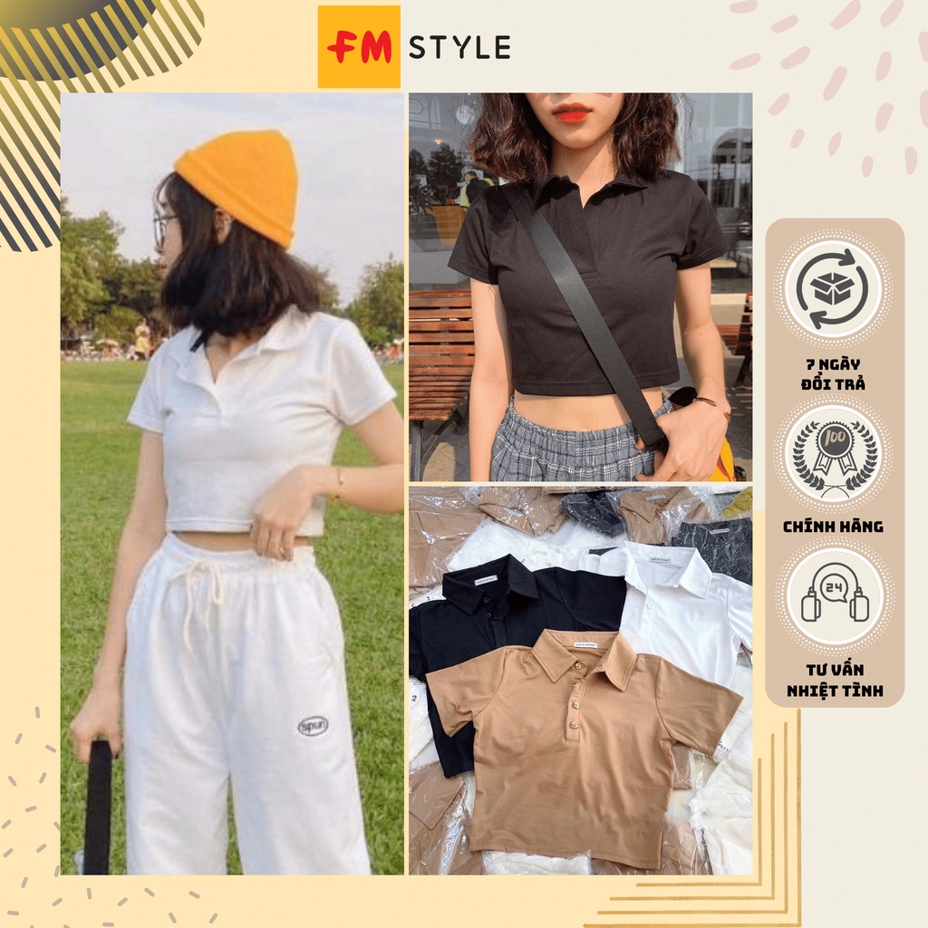 Áo polo nữ croptop tay ngắn fmstyle, áo croptop nữ tay ngắn có cổ kiểu polo | Fmstyle Shop 220321095