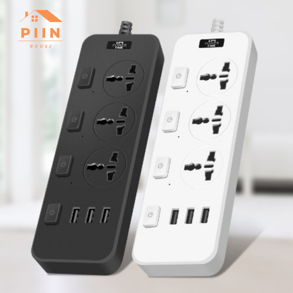 Ổ cắm điện đa năng thông minh PIIN HOUSE 3 cổng USB, 3 nút nguồn an toàn tuyệt đối, tiết kiệm điện năng