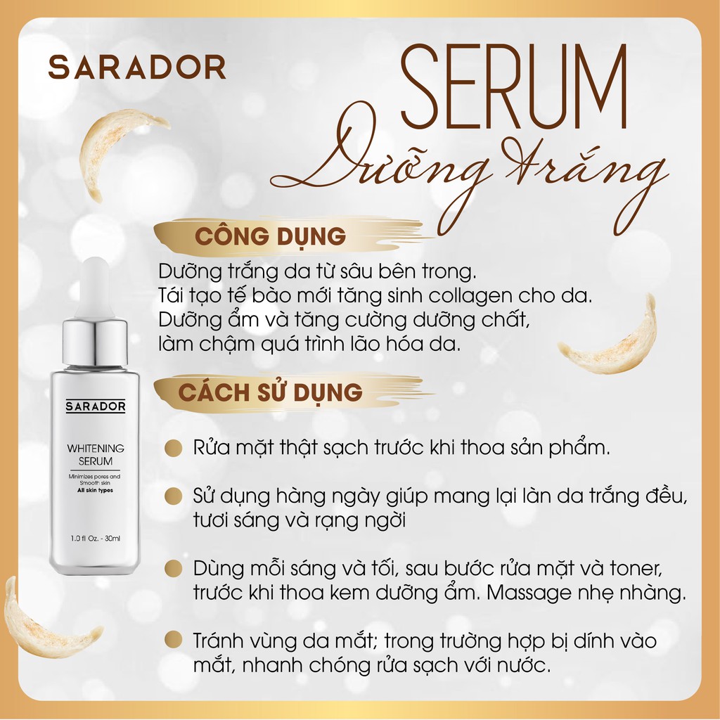 Sarador Whitening Serum trắng da, tái tạo collagen, mờ thâm, se lỗ chân lông, đều màu da dành cho da khô, da lão hóa | BigBuy360 - bigbuy360.vn
