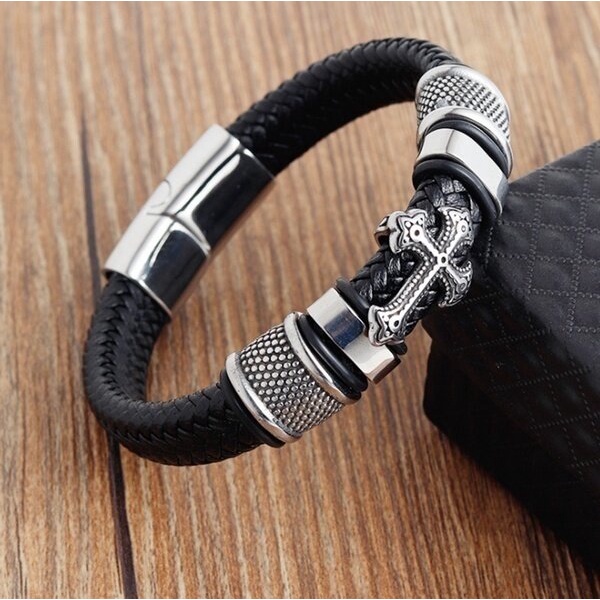 Vòng Đeo Tay Nam Hanmade AROTI Chất Dây Da Cao Cấp, Khóa và Charm Titan Cực Đẹp, Phong Cách Sang Trọng, Cá Tính VT616-B