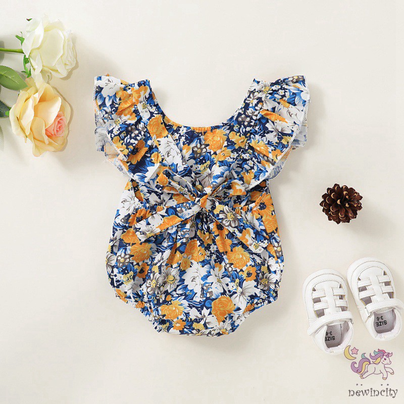 Đầm ngắn tay / Áo liền thân họa tiết hoa xinh xắn cho bé gái