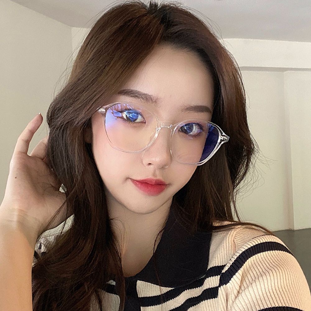 Mắt Kính Gọng Oval Trong Suốt Chống Ánh Sáng Xanh Phong Cách Hàn Quốc Thời Trang Cho Nữ