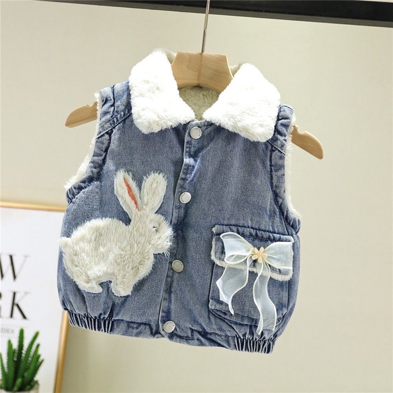 Áo gile bò lót lông ấm cho bé gái