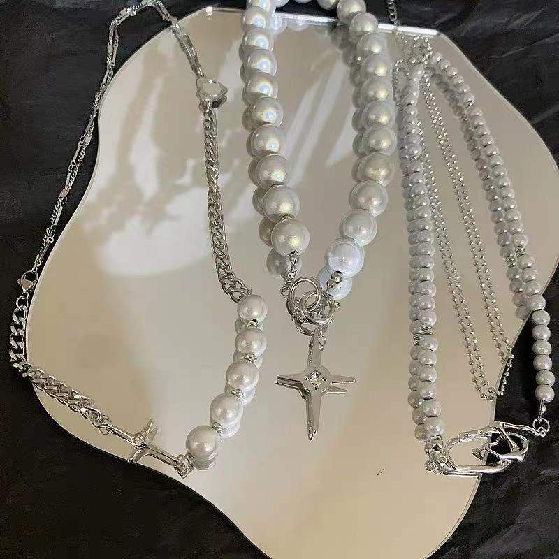 Vòng cổ choker đính hạt ngọc trai dạ quang phong cách Hàn Quốc 2021 thời trang