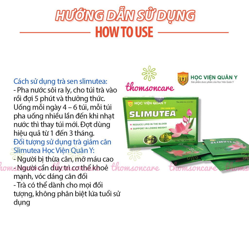 Trà giảm cân Slimutea hộp 20 gói từ Học viện quân y, hỗ trợ giảm béo, mỡ máu từ lá sen thảo dược