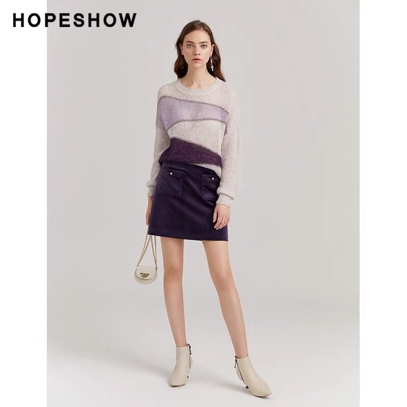 Chân váy nhung tím Hopeshow