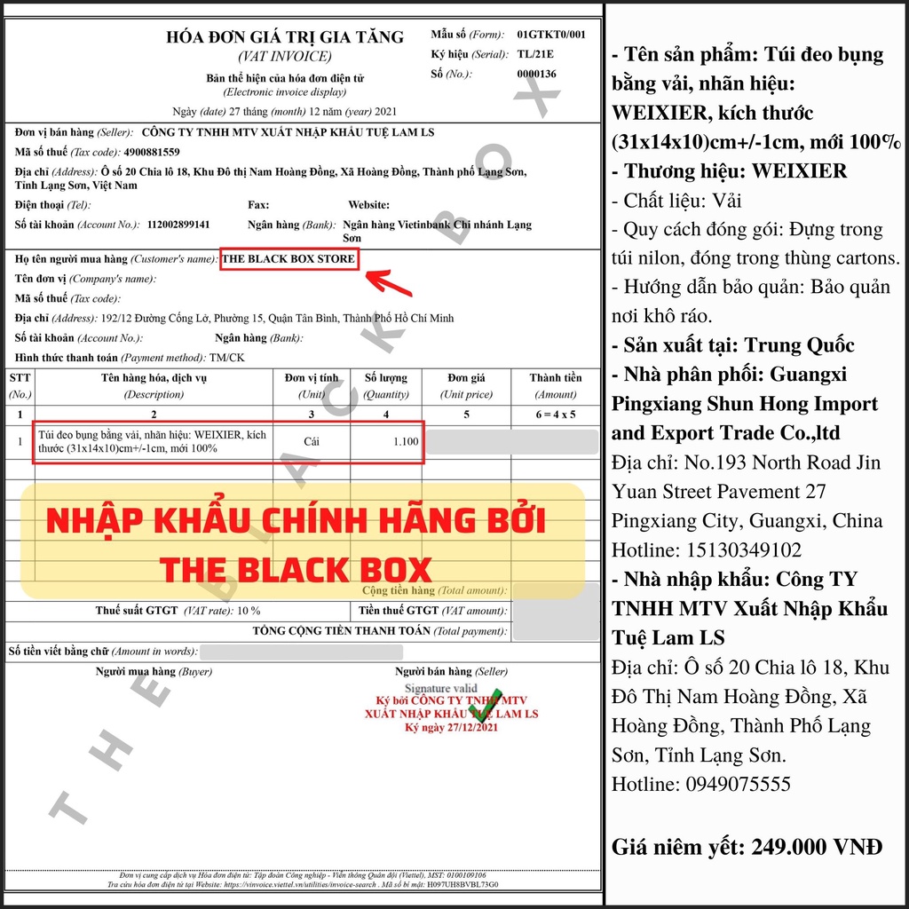 Túi Đeo Chéo Nam WEIXIER WX01 Chống Nước Thể Thao Kích Thước 36x15x5 Cặp Đeo Ngực, Hông Và Bao Tử Đa Năng -The Black Box
