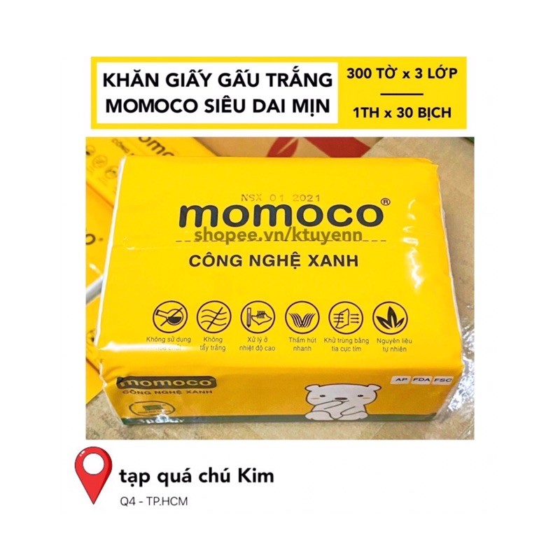 Khăn giấy gấu trắng MOMOCO dai mịn công nghệ xử lý xanh