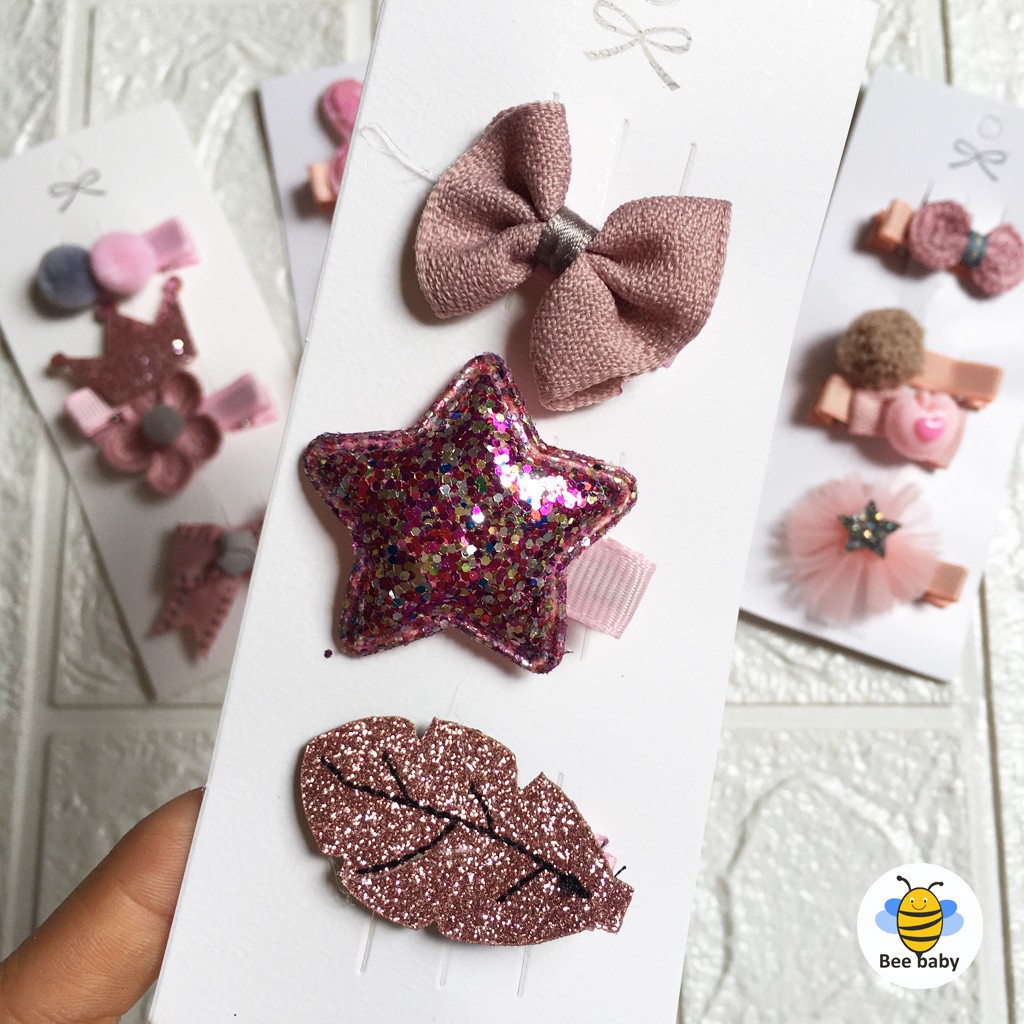 Set 3 kẹp tóc kim tuyến xinh xắn phong cách Hàn Quốc cho bé gái - GELU Kids