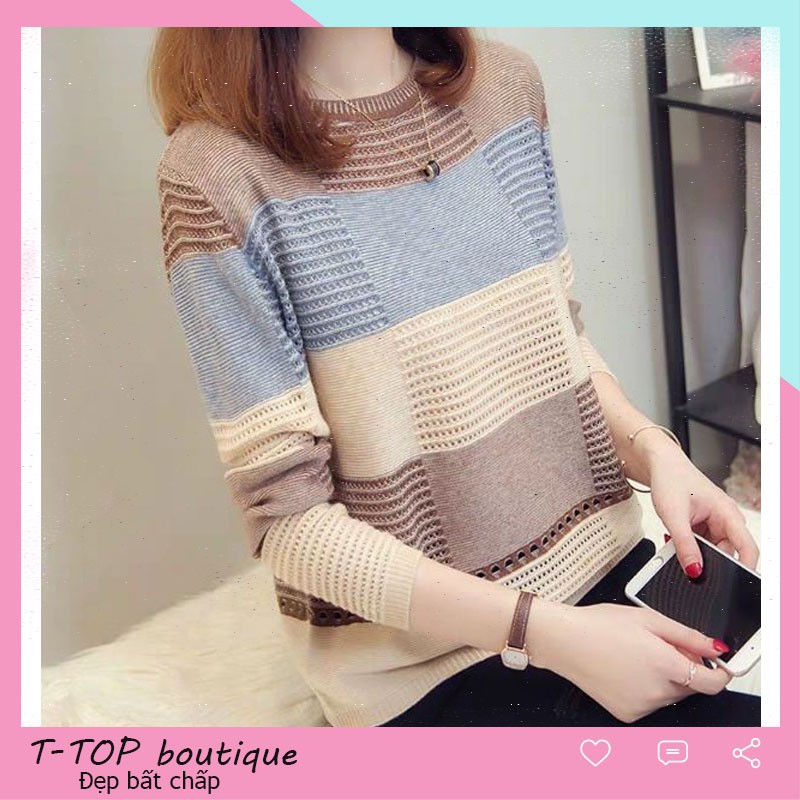 Áo len nữ form rộng, áo len mỏng chất len lưới tay dài hàng đẹp loại 1 | BigBuy360 - bigbuy360.vn