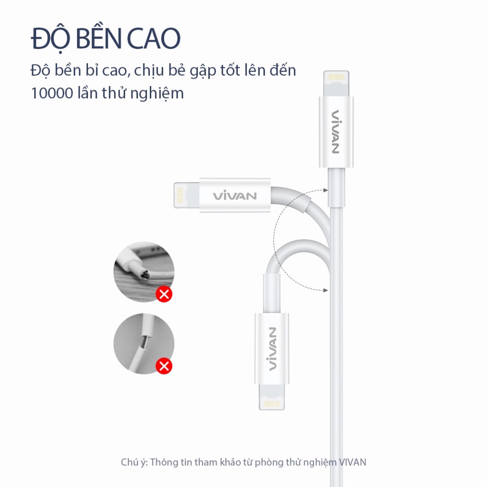 Cáp Sạc Nhanh Type-C to Lighting 100cm Chuẩn Sạc Nhanh PD 20W Dây Chống Gãy Hàng Chính Hãng VIVAN KCL100S