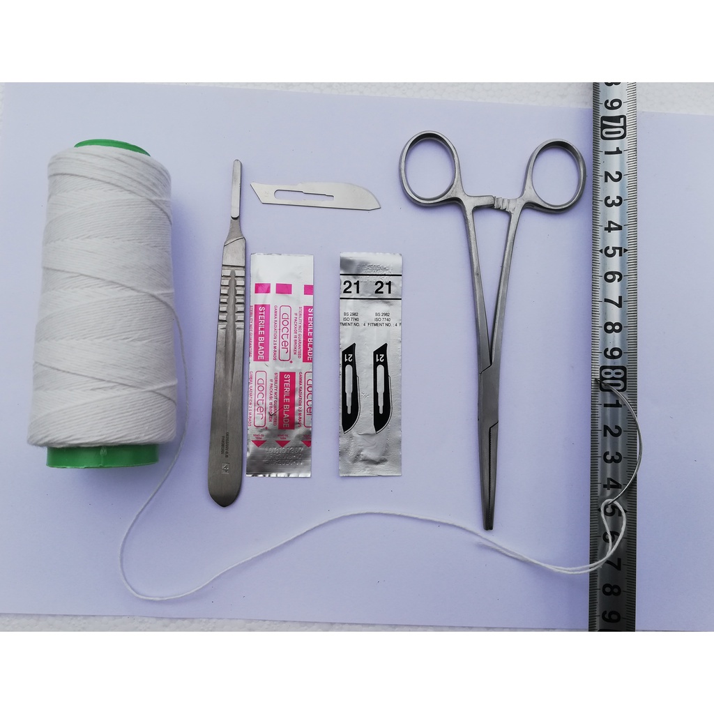Dụng cụ thiến hoạn lợn, chó, mèo; Panh, cán dao, lưỡi dao, chỉ khâu, kim khâu da