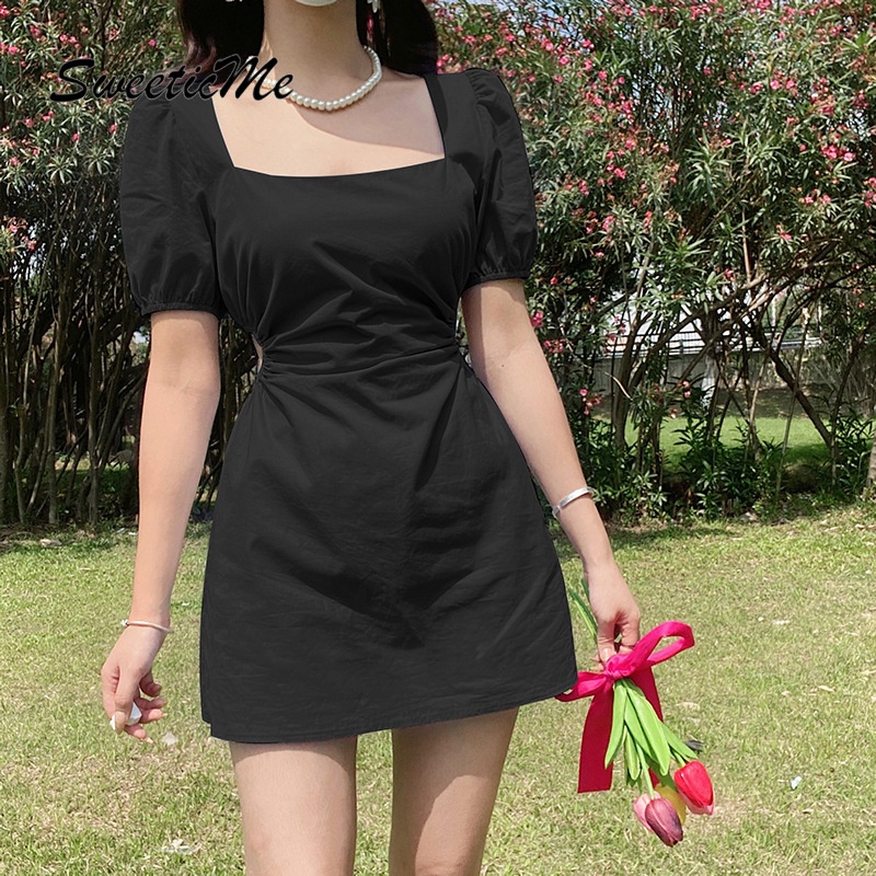 Đầm Tay Phồng Cổ Vuông Thiết Kế Mới Thời Trang Dành Cho Nữ