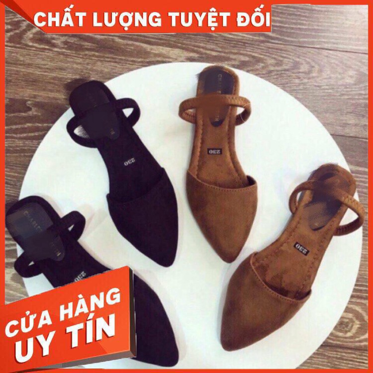 Giày sandal cao gót mũi nhọn da lộn