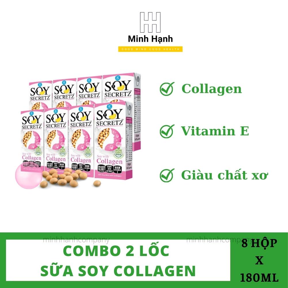 Bộ Hai Lốc 8 Hộp Sữa Đậu Nành Kết Hợp Collagen Soy Secretz Minh Hạnh Nhập Khẩu Từ Thái Thơm Ngon Đẹp Da Hộp 180ml