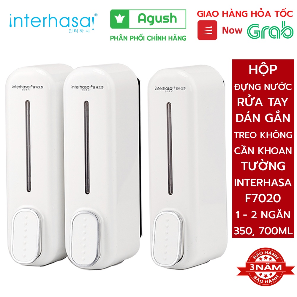 Hộp đựng nước rửa tay dán gắn treo tường INTERHASA F7020 2 ngăn lọ 700ml 1 ngăn 350ml không cần khoan tường