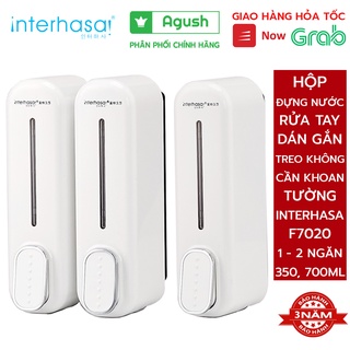 Hộp đựng nước rửa tay treo dán gắn tường INTERHASA F-7020 trắng 1 ngăn 350ml, 2 ngăn 700ml nút nhấn nhẹ êm không rò gỉ