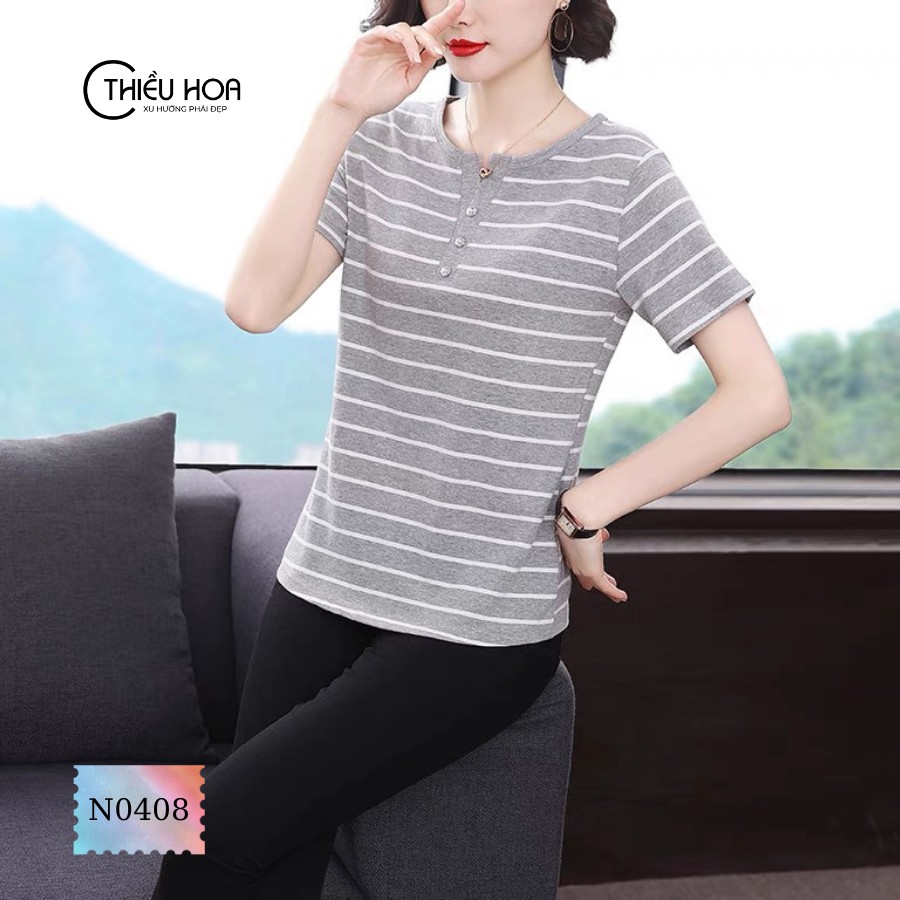 Áo thun hoạ tiết sọc ngang chất liệu cotton mềm mịn mát mẻ THIỀU HOA  AN1N0408 | BigBuy360 - bigbuy360.vn