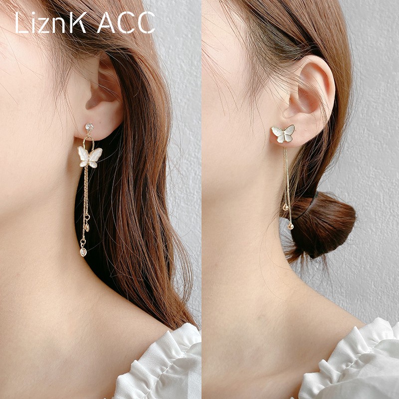 Bông Tai Mạ Bạc 925 Dáng Dài Phối Tua Rua Phong Cách Hàn Quốc Thời Trang Cho Nữ