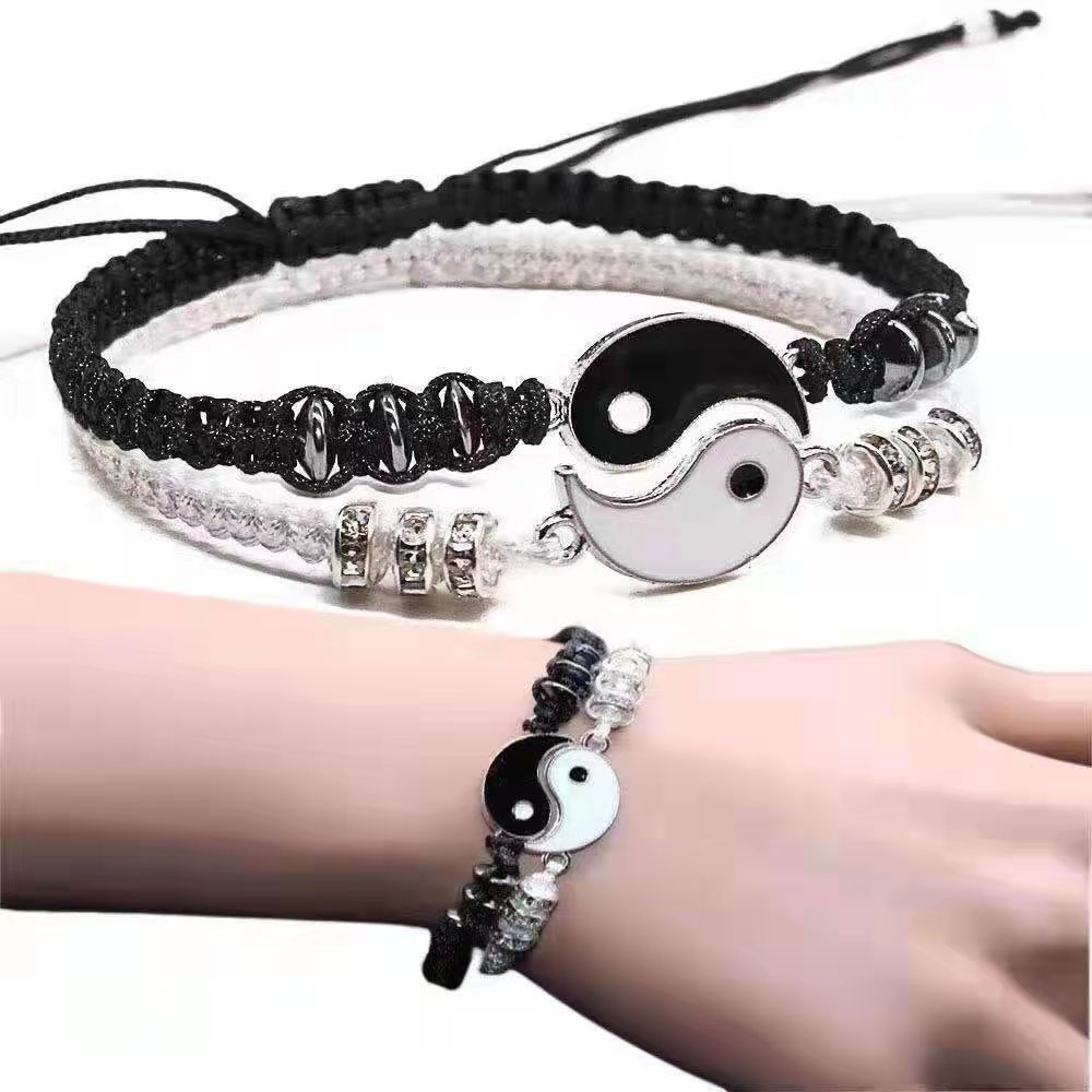 Set 2 vòng tay âm dương RINHOO FRIENDSHIP màu trắng đen độc đáo cho cặp đôi