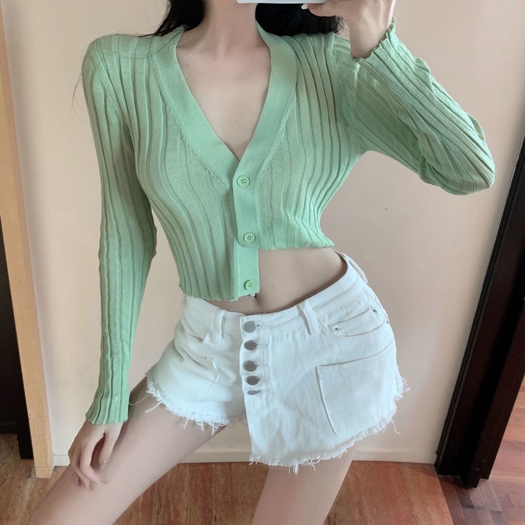 Áo Khoác Cardigan Tay Dài Chống Nắng Màu Sắc Trơn Phong Cách Hàn Quốc Thời Trang Mùa Hè Cho Nữ