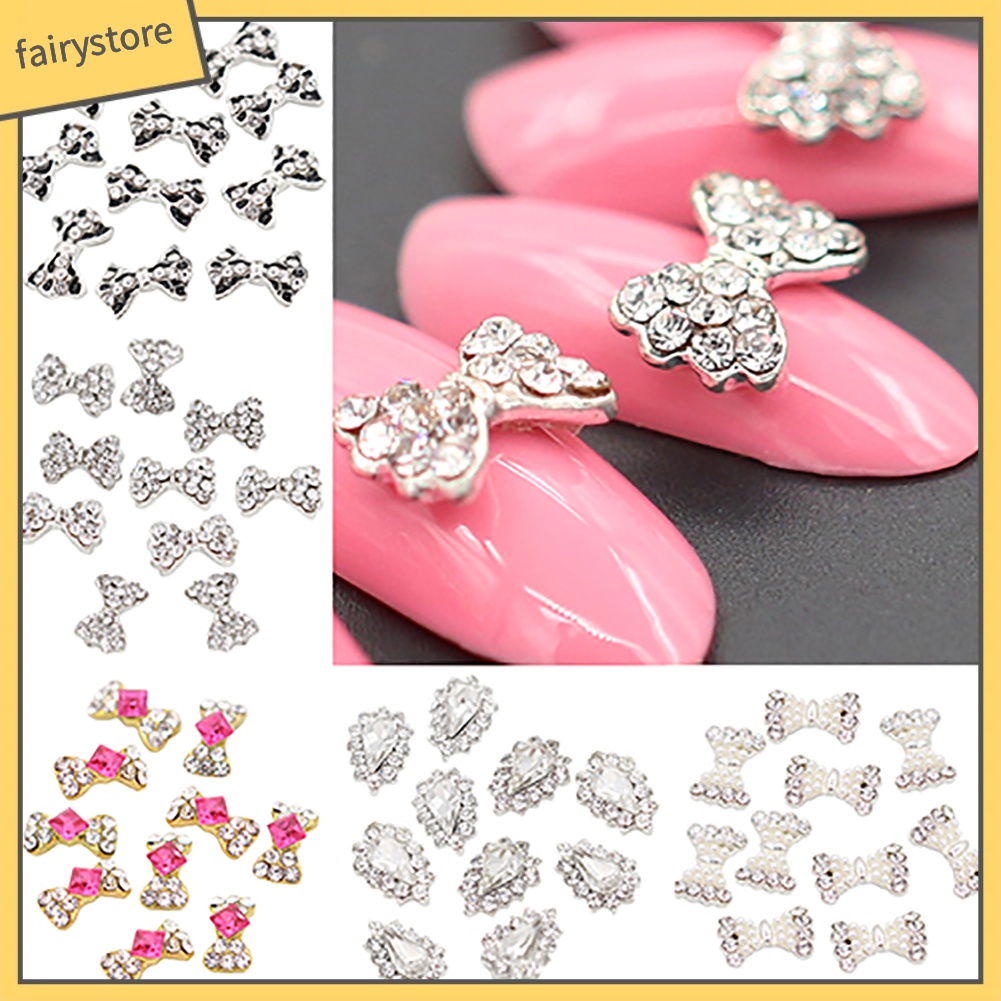 Set 10 Phụ Kiện Trang Trí Móng Tay 3D Hình Nơ Xinh Xắn