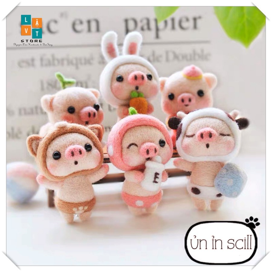 [FREESHIP TỪ 50K] KIT LEN CHỌC ỦN ỈN SCILL - Needle Felting Pig - Handmade, Quà Tặng, DIYS