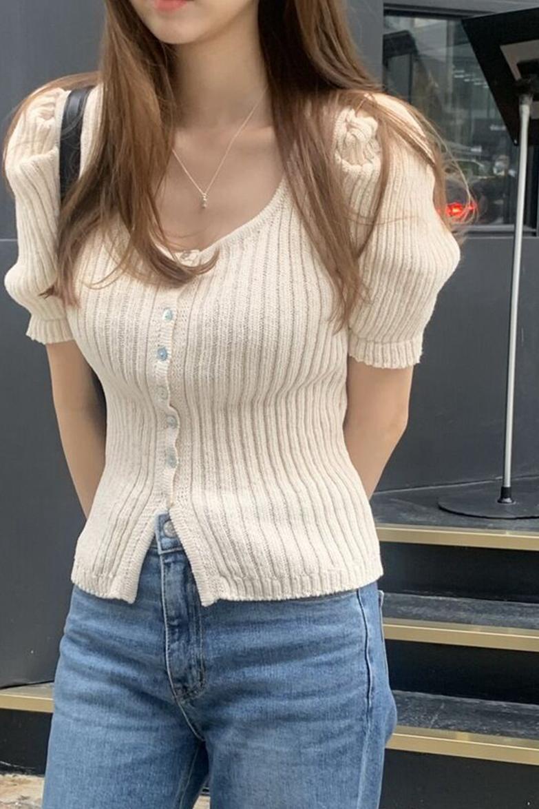 53816 Áo Dệt Kim Tay Ngắn Phồng