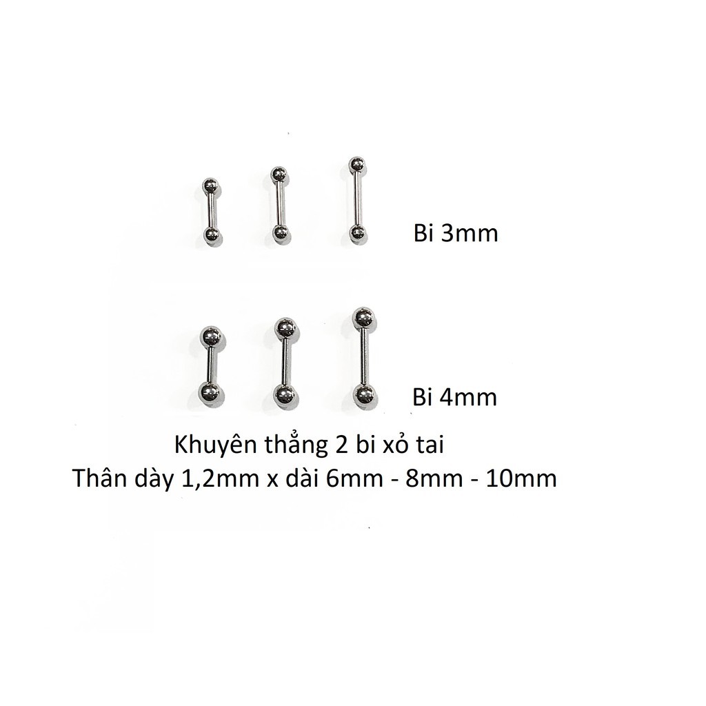 KHUYÊN THẲNG 2 BI XỎ TAI THÉP KHÔNG GỈ - XUÂN SHOP CHUYÊN KHUYÊN NHẬP THÁI #10711000222