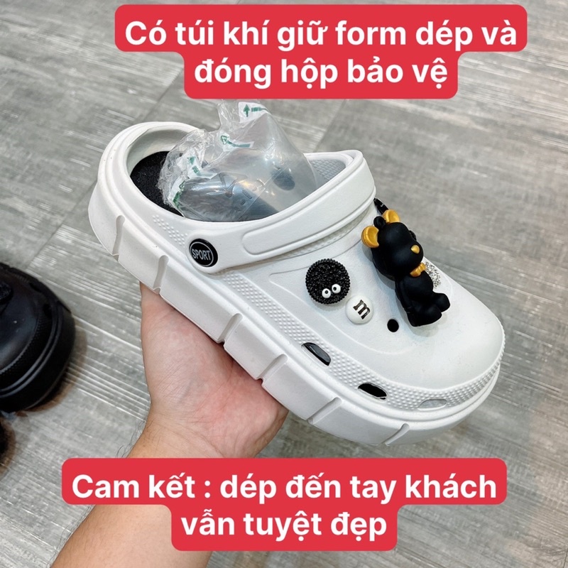 Dép Crocs đế cao 5cm kèm hình gắn bearbrick dễ thương