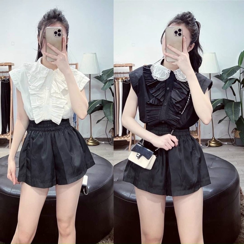 Áo Bigsize sơ mi ren cổ Ben Tô (60-85kg) MS110