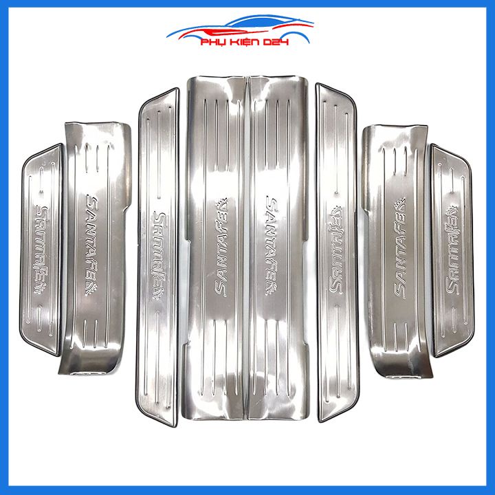 Bộ ốp bậc cửa trong ngoài nẹp bước chân Santafe 2015-2016-2017-2018 Inox chống trầy trang trí xe