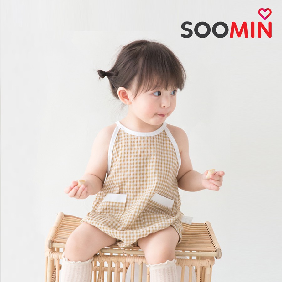 Bodysuit cho bé gái liền thân caro cho trẻ em từ 1 đến 2 tuổi Soomin Kids QATE Y7