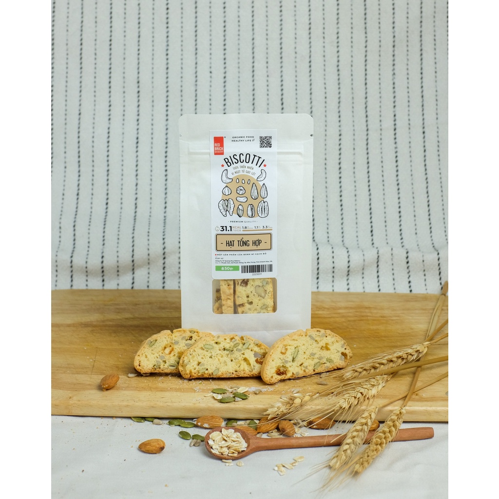 Bánh Biscotti Quốc Dân 50G Thương Hiệu Gạch Đỏ - Thơm Giòn Ăn Kiêng