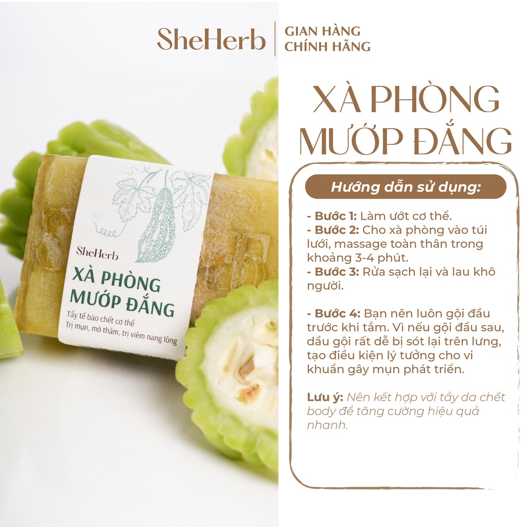 Xà Phòng Mướp Đắng Thiên Nhiên SheHerb Giảm Mụn, Mờ Thâm