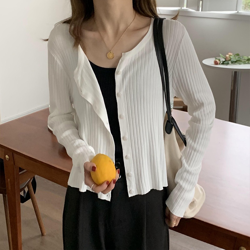 Áo khoác len tăm Kiểu dáng Cardigan Dài tay Ulzzang Hàn Quốc Áo len tăm Thu Đông Thời trang | BigBuy360 - bigbuy360.vn